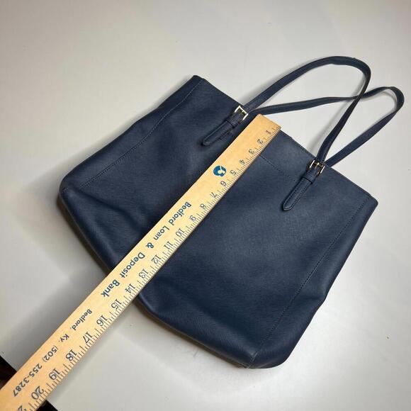 Michael Kors Jet Set Tote Bag Navy Blue Saffiano Leather Gold Logo - Picture 2 of 10